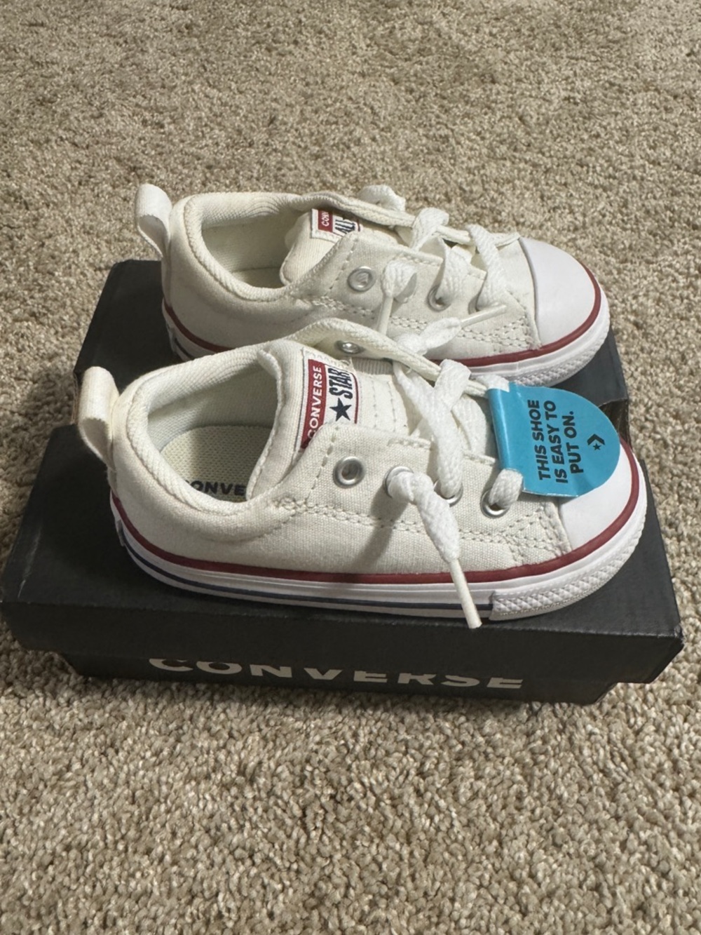 Size 6 Toddler Girl’s Converse White CTAS Street Slip NWT w/box